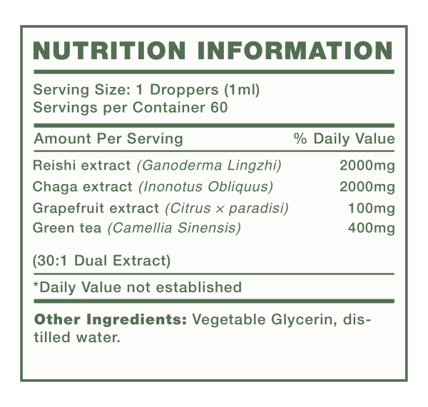 Nutrition information label for a supplement with various extracts and their amounts per serving.