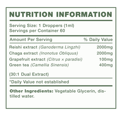Nutrition information label for a supplement with various extracts and their amounts per serving.