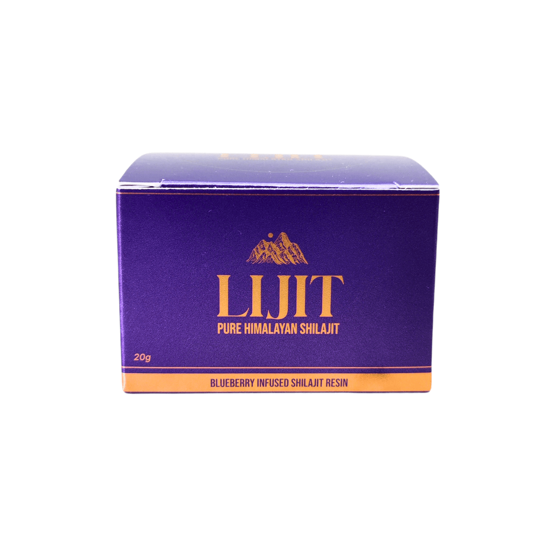 Purple box of LIJIT Pure Himalayan Shilajit on a white background
