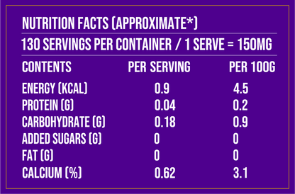 Lijit Blueberry-Infused Shilajit Resin nutrition facts label with purple background and white text