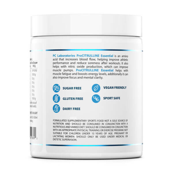 ProCitrulline Essential 250g supplement container with label on a white background