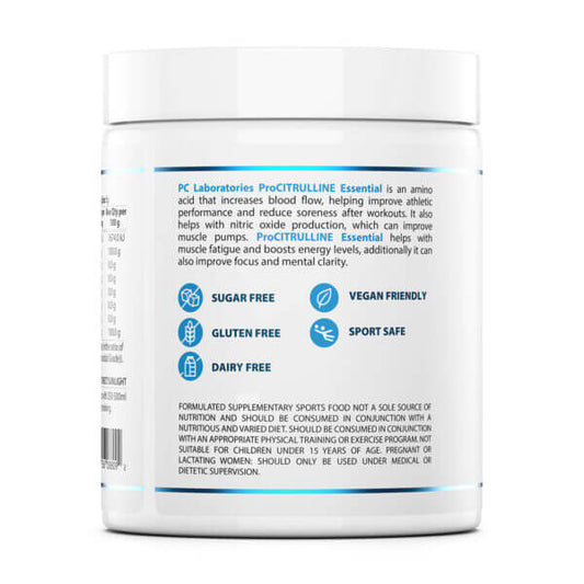 ProCitrulline Essential 250g supplement container with label on a white background