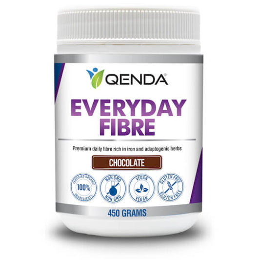 Qenda Everyday Fibre Chocolate 450g supplement container on a white background