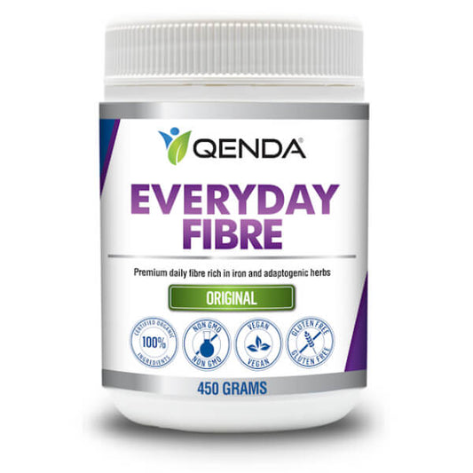 Qenda Everyday Fibre Original 450g supplement container on a white background