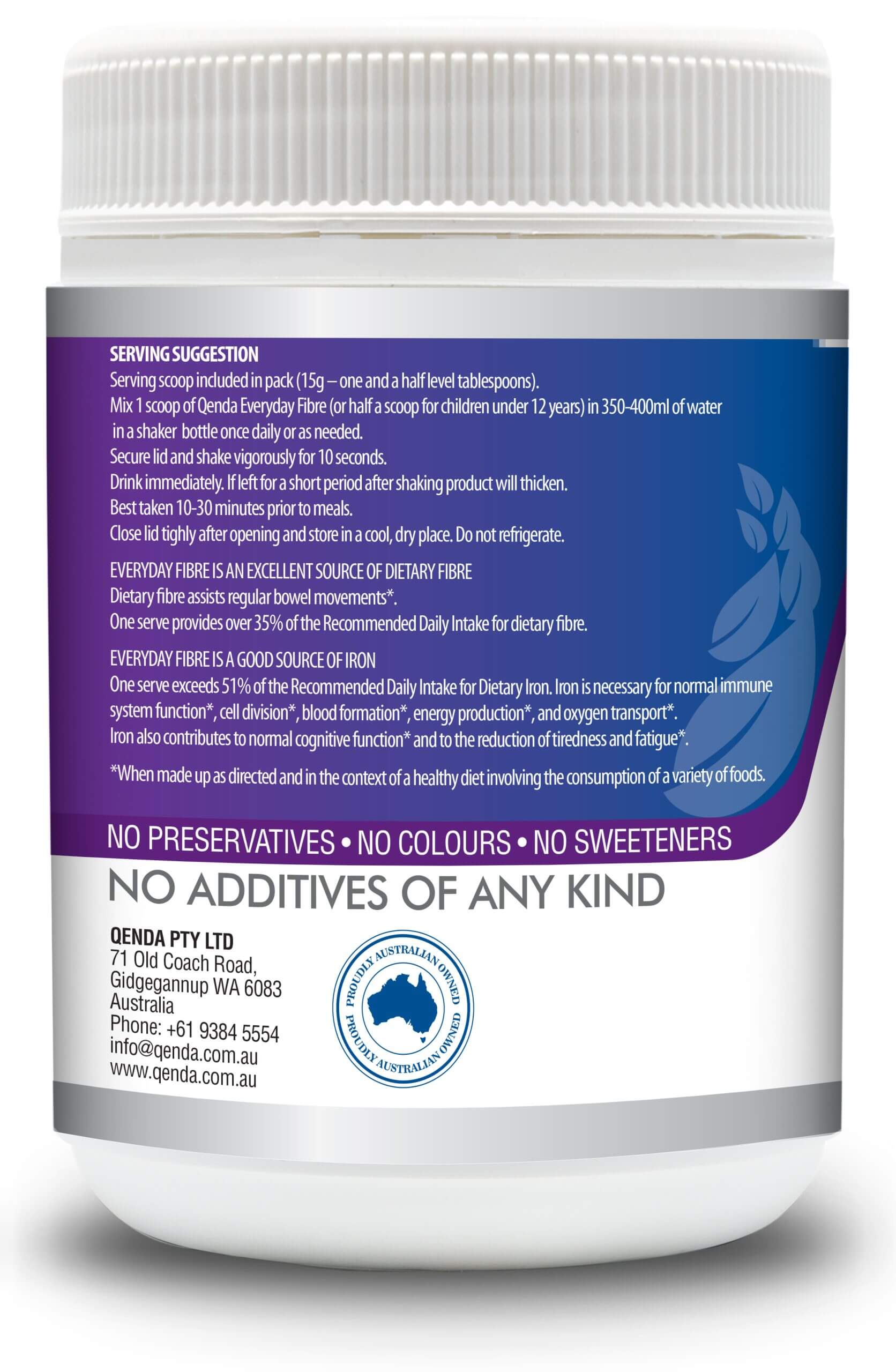Qenda Everyday Fibre Original 450g container with a label on a white background