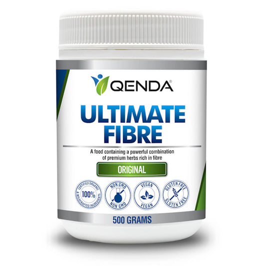 Qenda Ultimate Fibre – Original 500g supplement container on a white background