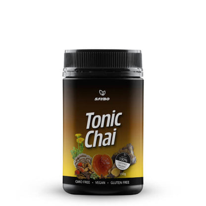 Jar of Tonic Chai with Saybo branding on a white background