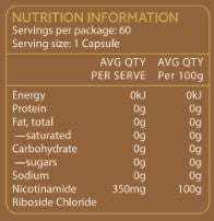 TheAgeHack NR 350mg – 60 Capsules Bottle nutrition information label for a supplement package with serving size of 1 capsule.