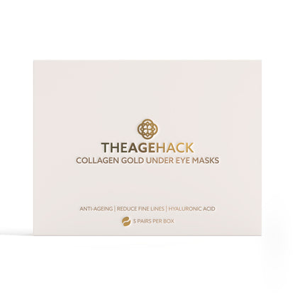 Box of TheAgeHack Collagen Gold Under Eye Mask on a white background