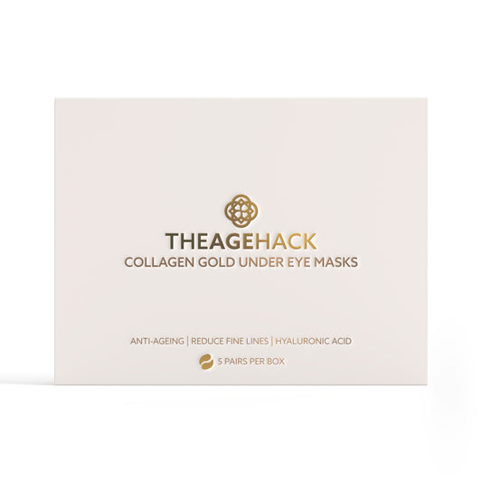 Box of TheAgeHack Collagen Gold Under Eye Mask on a white background