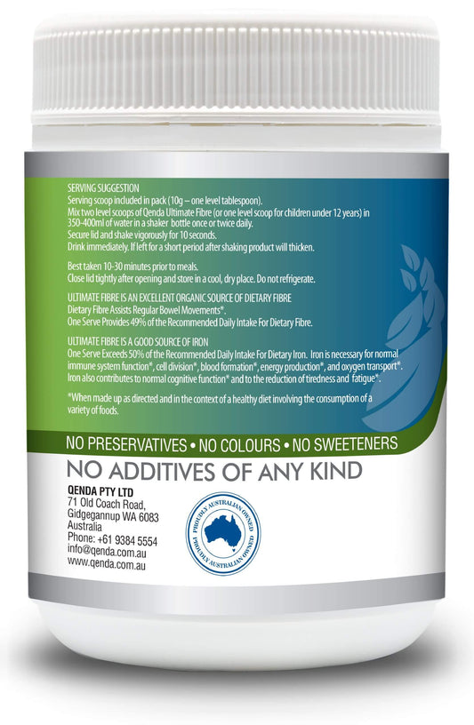 Qenda Ultimate Fibre – Original 500g container with a label on a white background