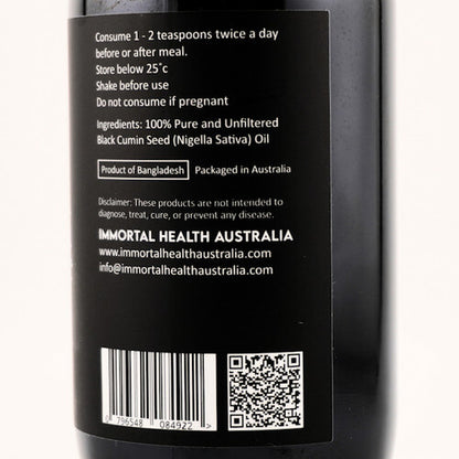 Bottle label with text and contact information on a black background
