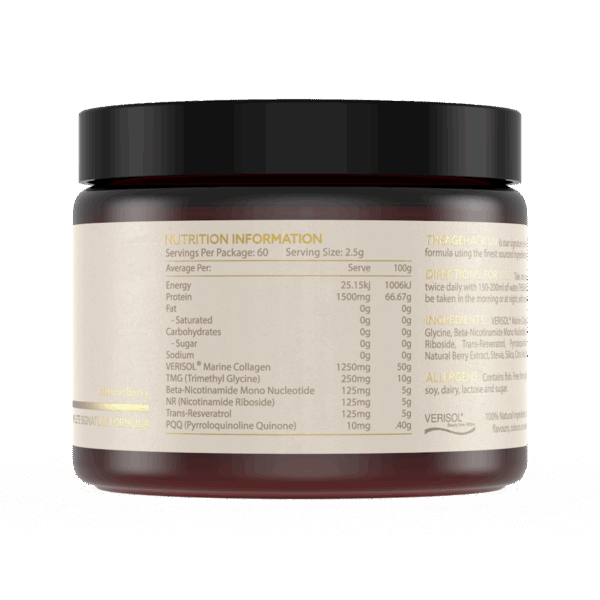 TheAgeHack LIV – Ultimate Age-Defying Formula jar with nutrition information label on a white background